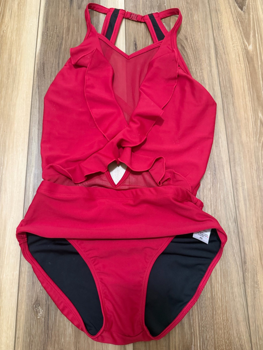 Oh La La Dancewear Red Ruffle-Front adult small (AS) leotard dance gymnastics